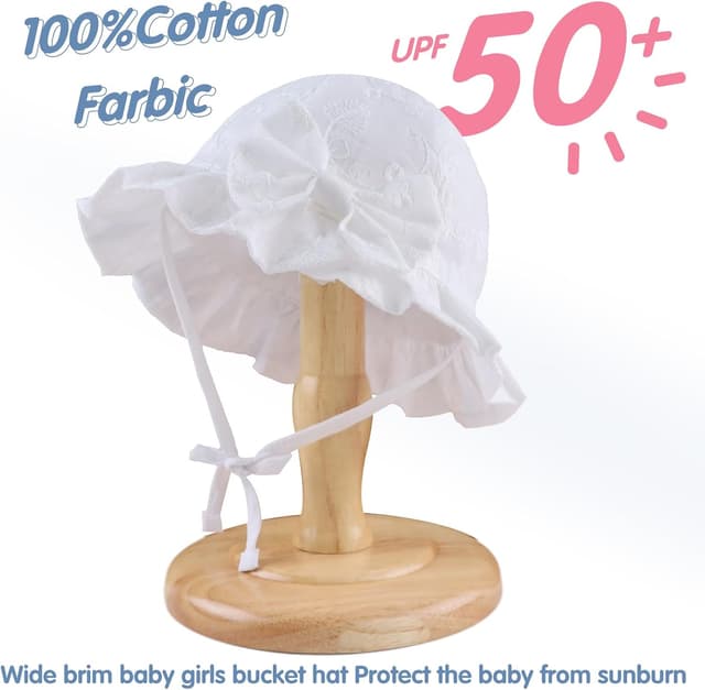 Detalle de XIAOHAWANG Baby Sommerhut Mädchen mit UV-Schutz, Baumwolle – mit Schleife & Bindebändern