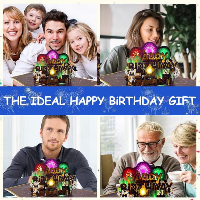 Detalle de 21st Birthday Card (Musical & Fireworks Pop-Up) with Blow-Out Candle and Included Envelope