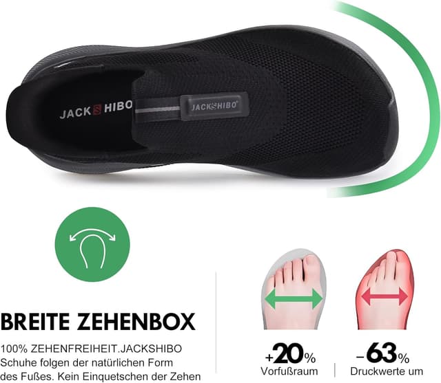 Detalle 2 de JACKSHIBO Slip-in Herren Schuhe „Hände frei“ mit Weite Zehenbox, Fußgewölbestütze und Memory-Foam