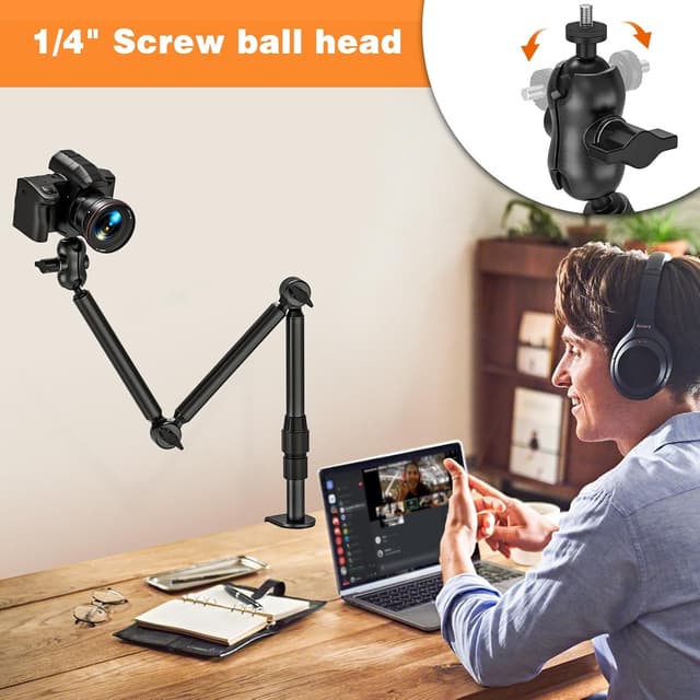 Detalle 2 de Jubor Camera Desk Mount – Overhead webcam and projector stand with 1/4" screw, 360° adjustment (max 3 kg)