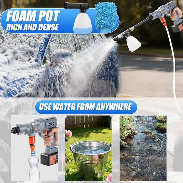 Detalle 2 de DEWINNER idropulitrice a batteria 700 PSI con ugello 5-in-1, portatile senza fili