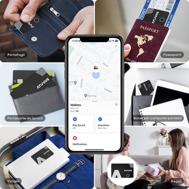 Detalle 2 de ATUVOS Air Tag + Air Card Wallet Tracker sottile 1,6 mm (2 pezzi) nero per rete Dov’è, per iOS