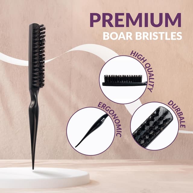 Detalle de marQus Magic marQus Volumen & Glanz Wildschweinborsten Toupierbürste „Sleek Bun“ – Teasing Brush, klassisches Schwarz