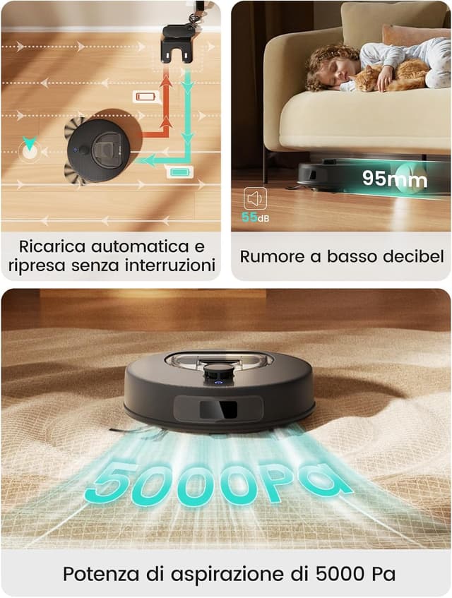Detalle de Lefant M330 Plus robot aspirapolvere lavapavimenti con mappatura, 5000Pa e WiFi