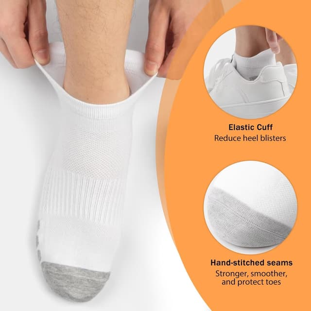 Detalle 2 de YouShow Cotton Trainer Socks (10 Pairs) – Ankle Sports Socks with Anti-Blister Support