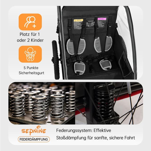 Detalle 2 de Kinderfahrradanhänger 2in1 40 kg mit Jogger & Buggy