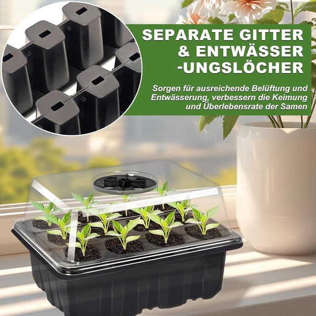 Detalle de 5er Set Zimmergewächshaus Anzuchtkasten mit 60 Zellen – Mini-Gewächshaus Anzuchtset mit Deckeln und Belüftung