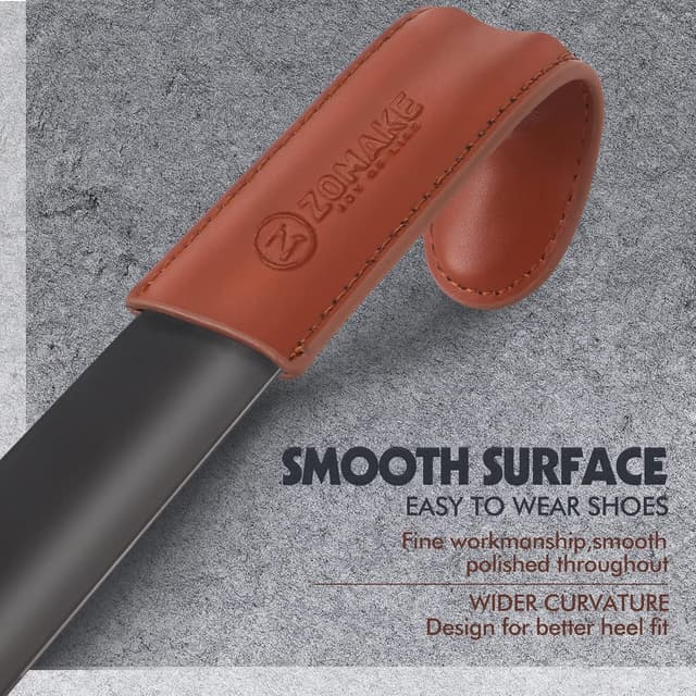 Detalle de ZOMAKE long-handled shoe horn (42cm) with leather handle