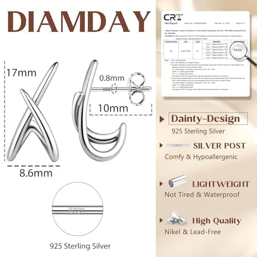 Detalle 1 de Diamday pendientes plata 925 minimalistas