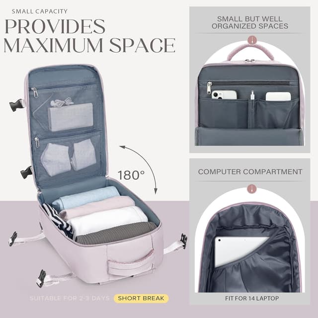 Detalle de Hayayu Rucksack für Ryanair Handgepäck 40x30x20 mit Laptopfach – Diebstahlsichere Weekender-Tasche