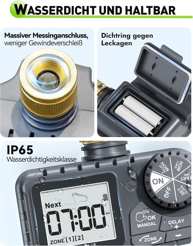 Detalle de RAINPOINT Centralina irrigazione 2 vie con ingresso e uscita in ottone e timer automatico IP65