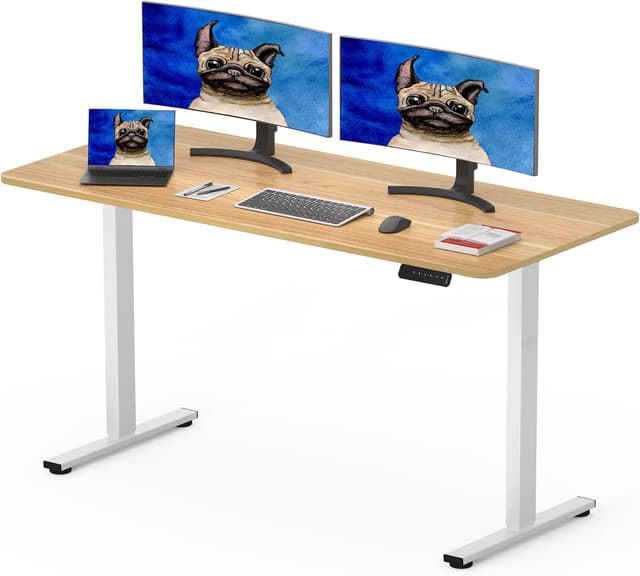 Detalle de SANODESK 120 x 60cm Electric Standing Desk with Memory Hand Controller (White Frame + Maple Desktop)