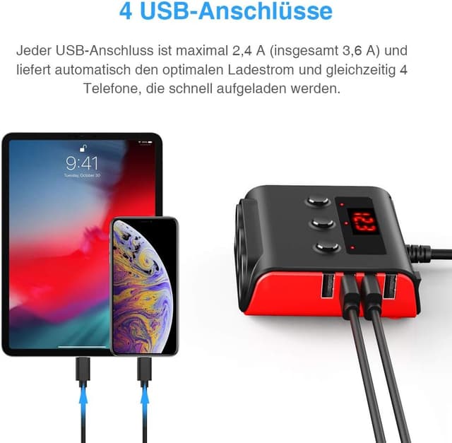 Thumbnail 5 de SONRU Auto Ladegerät Adapter 3 Fach KFZ USB