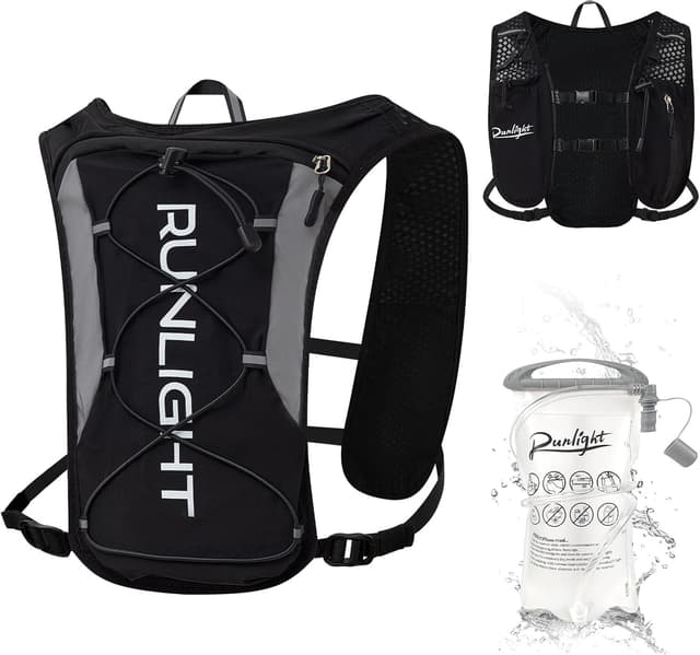 Detalle de Runlight Laufrucksack Laufweste mit verstellbaren Brustgurten und 1.500-ml-Wasserflasche (unisex)