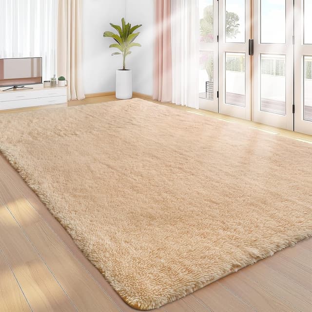 Detalle de Sour Lemon Hochflor-Teppich in Beige (240x340 cm), waschbar, rutschhemmend