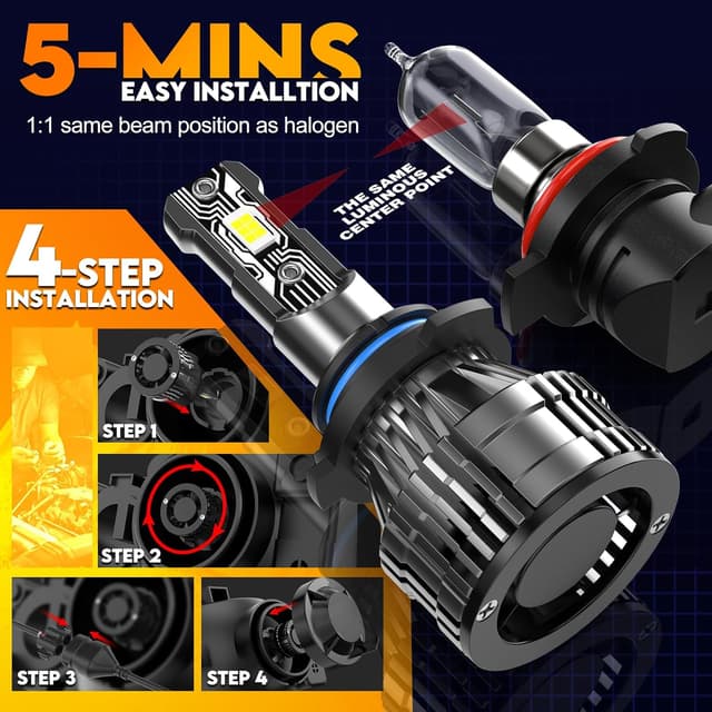 Detalle de WAIXINGREN 9012 HIR2 LED Headlight Bulb (Plug and Play) – 60W 6500K, IP68 waterproof