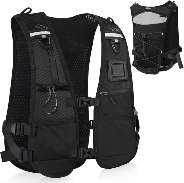 Detalle de PELLOR Running Vest with 8 Pockets – Lightweight Reflective Hydration Backpack for Trail, Marathon, Cycling & Hiking