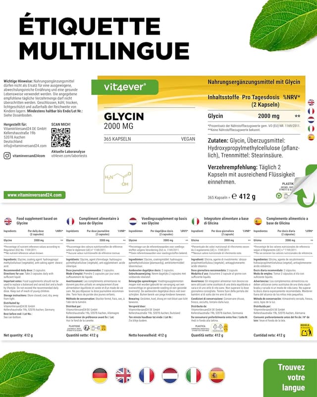 Detalle 2 de Glycine vegan 365 gélules hautement dosées