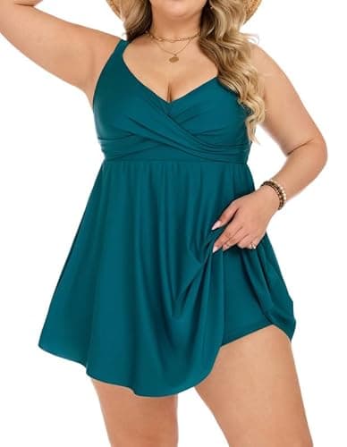 Detalle de Hanna Nikole Women’s Plus Size Skirted One-Piece Swimsuit with Tummy Control & Cross Push-Up