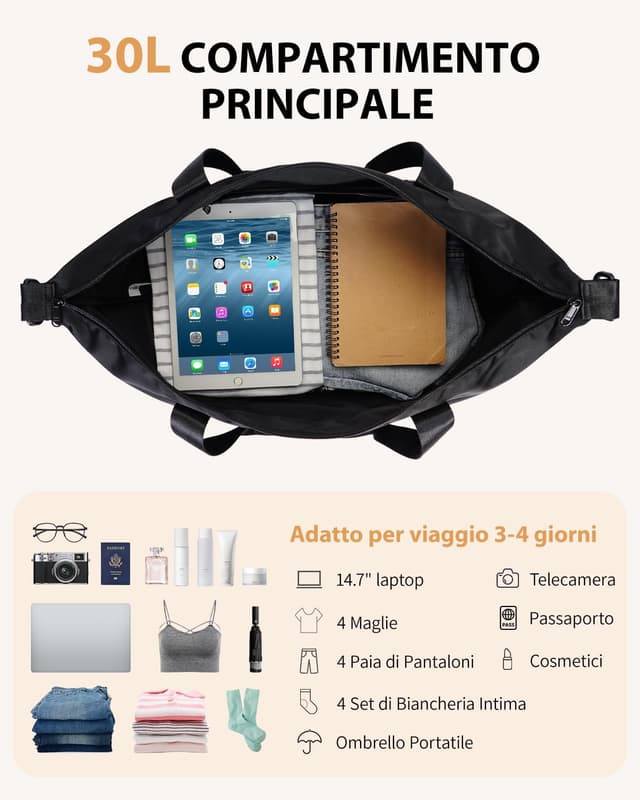 Detalle de ECOHUB Easyjet bagaglio a mano 45x36x20 da 30L con tasca impermeabile rimovibile (borsone pieghevole)