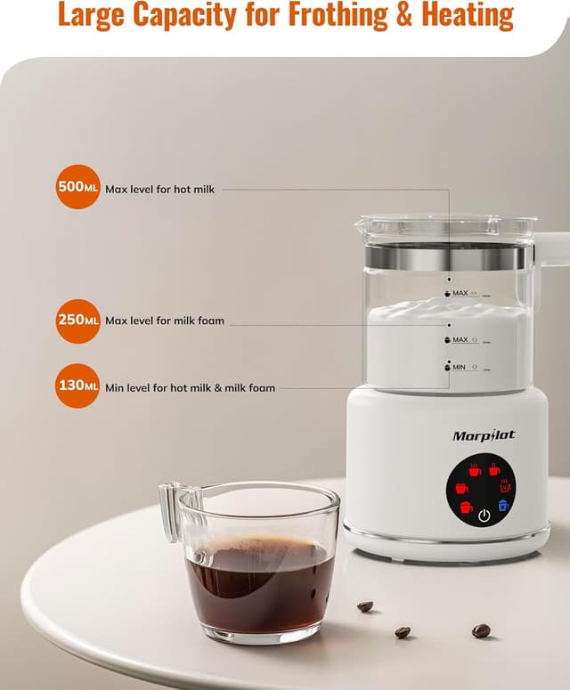 Detalle de Morpilot Milk Frother 500ml — 6‑in‑1 milk steamer 🥛