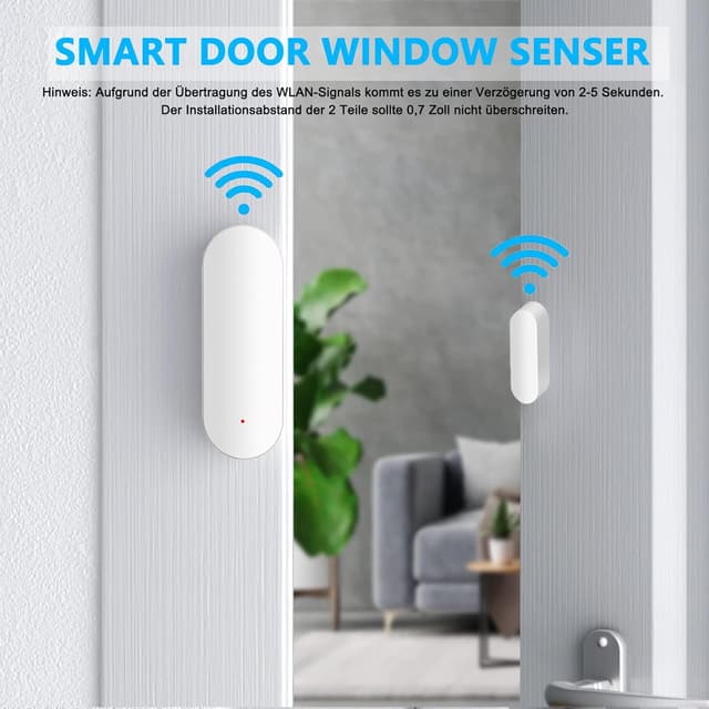Detalle 2 de Sensore porta WiFi intelligente per finestre e porte, wireless, compatibile Alexa e Google Assistant (1 Pack)