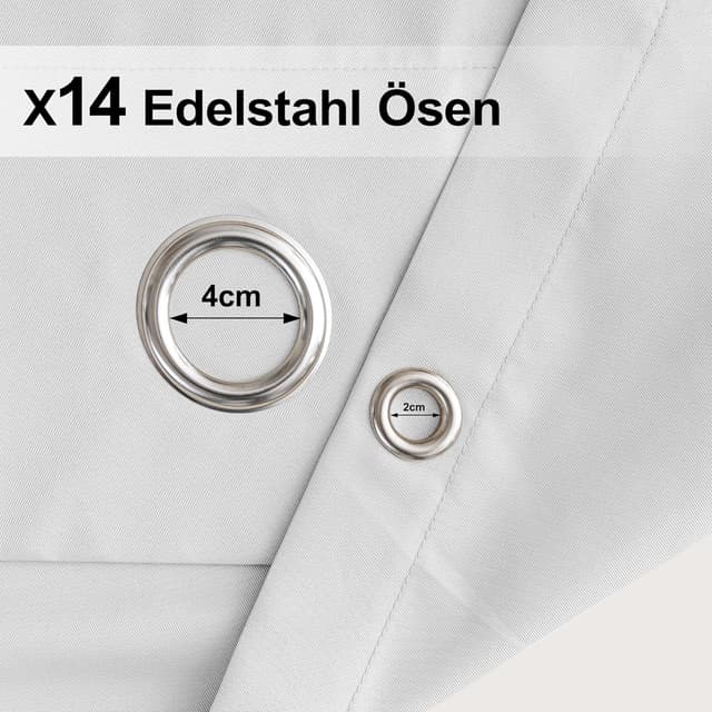 Detalle de Clothink 2er-Set Outdoor Vorhänge wasserfest, winddicht & schnelltrocknend (255x215 cm), Grau-Weiß