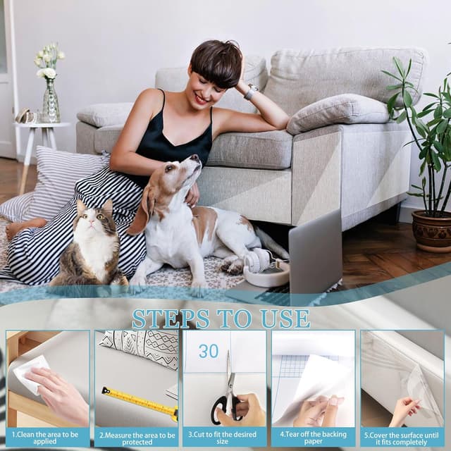 Detalle 2 de Pellicola antigraffio trasparente Luziyun 43 cm x 5 m per gatti e cani