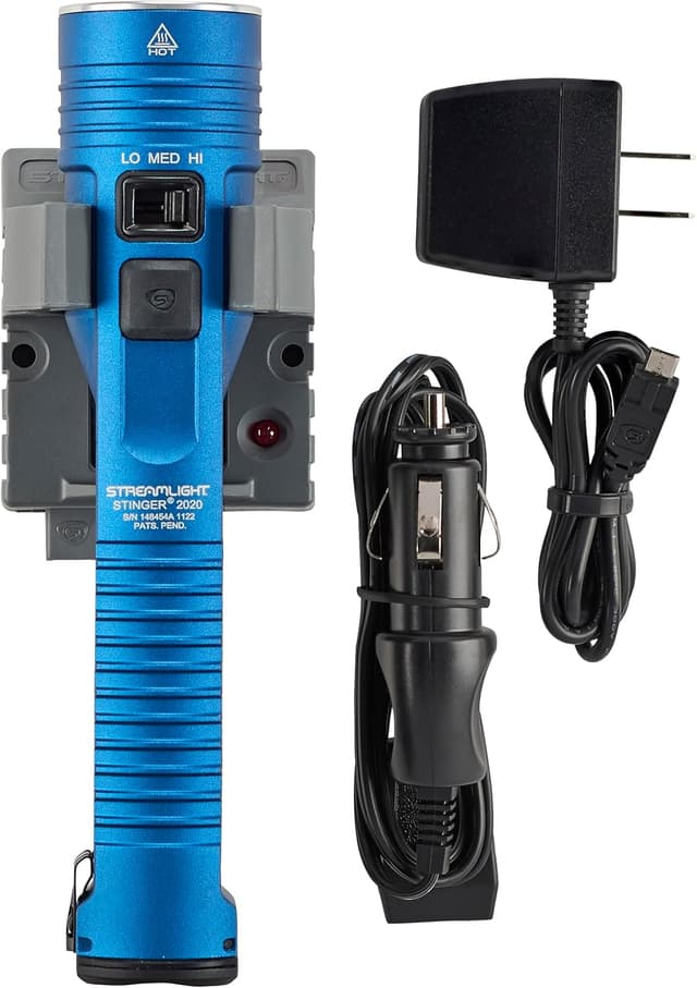Detalle 2 de Streamlight Stinger 2020 Rechargeable Flashlight (2000-Lumen) with 120V AC/12V DC 1-Holder Charger, Blue
