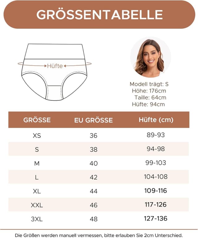 Detalle 2 de INNERSY Damen Slips aus Baumwolle mit Stretch, hohe Taille – 5er Pack