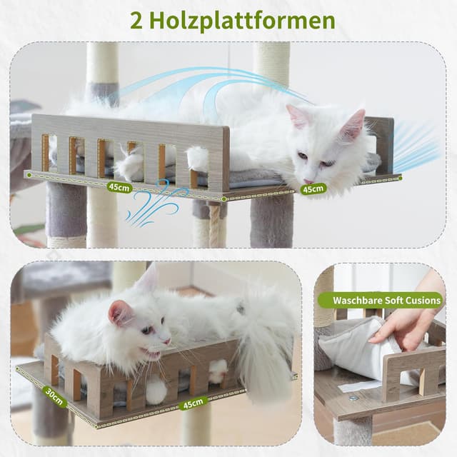 Detalle 2 de Gitelsnour Kratzbaum groß für große, ausgewachsene Katzen – 174 cm mit Hängematte und 15 Kratzstangen
