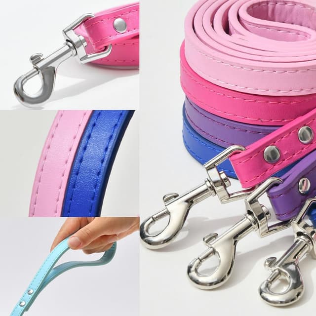 Detalle de PU Leather Dog Lead in Orange (1.5cm x 120cm) with Metal Hook Buckle