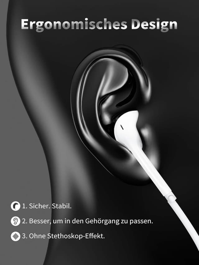 Detalle de USB‑C In‑Ear Kopfhörer (Type‑C) für Samsung Galaxy S23/S22/S21, iPhone 15 & weitere Geräte – HiFi Stereo mit Mikrofon