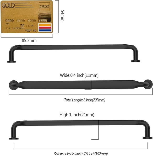 Detalle 2 de Amerdeco set da 10 maniglie per mobili nere con interasse fori 192 mm (UK0071)