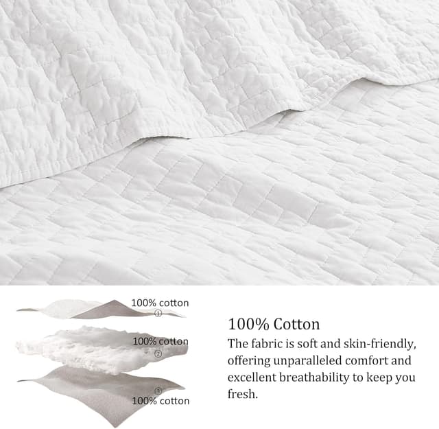Detalle de palassio White 100% Cotton Quilt Queen Bedding Set (3-Piece) with 2 Pillow Shams