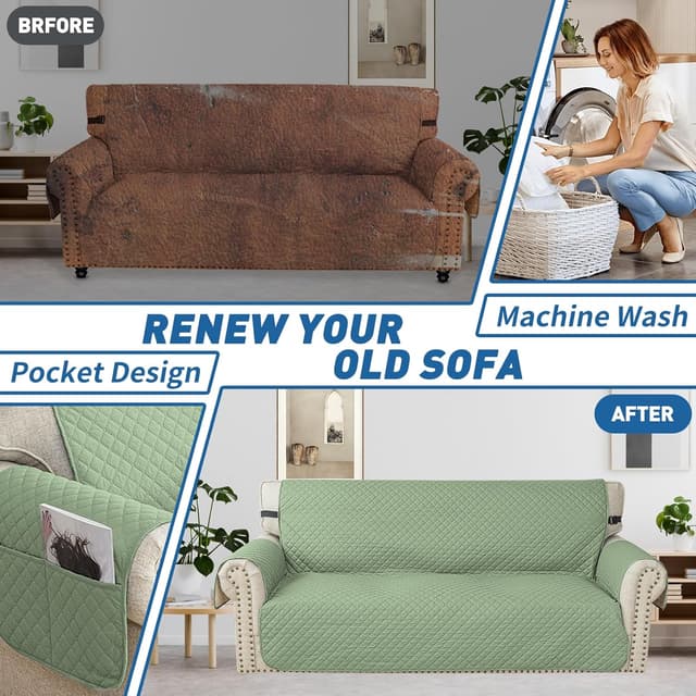 Detalle de YSTELLAA Trapuntato Copridivano 2 Posti con Braccioli impermeabile antiscivolo antimacchia verde menta