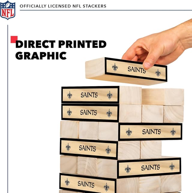 Detalle de Wild Sports NFL Giant Stacking Wooden Blocks (Tumbling Tower) — Official 32-Team Family Yard Game