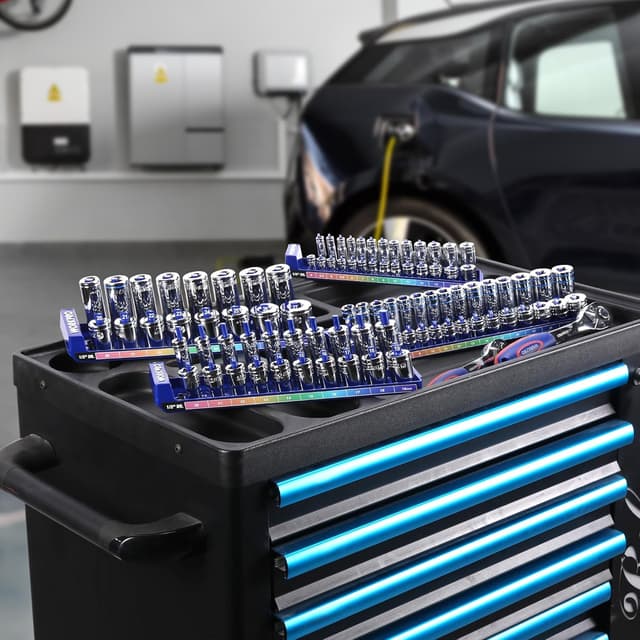 Thumbnail 6 de WORKPRO Porta Bussole per prese metriche fino a 94 pezzi (1/4, 3/8, 1/2) con vassoio portaprese e fori