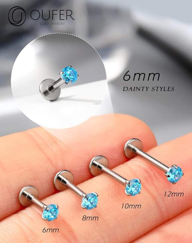Thumbnail 2 de OUFER Labret Titanium 16G Aqua CZ 6–12mm