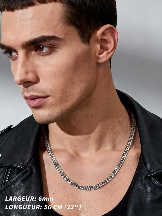 Detalle de FindChic Collier homme cubaine en acier inoxydable 316L, largeurs 3/6/9/12 mm, longueurs 46 à 76 cm