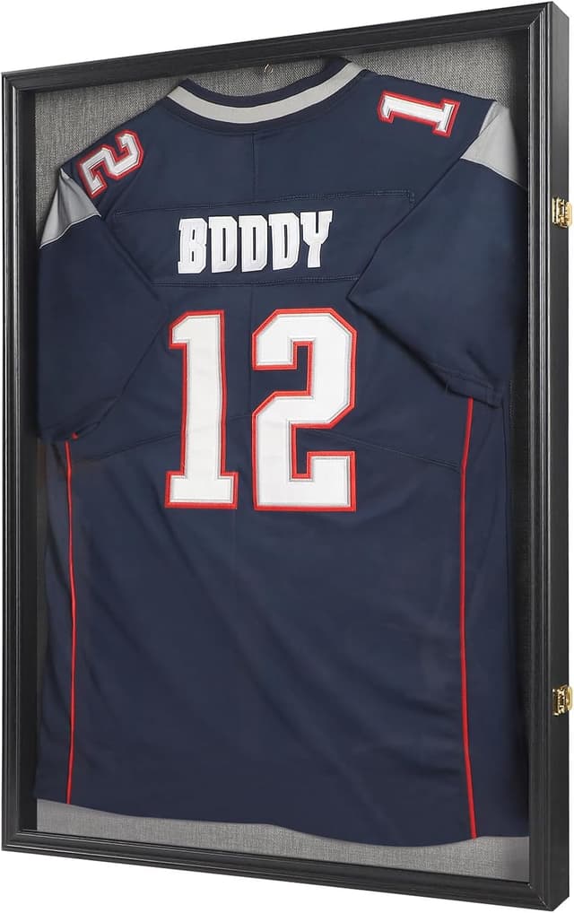 Detalle de IHEIPYE Large Lockable Jersey Frame Display Case with UV-Protection Acrylic Panel (Linen Black)