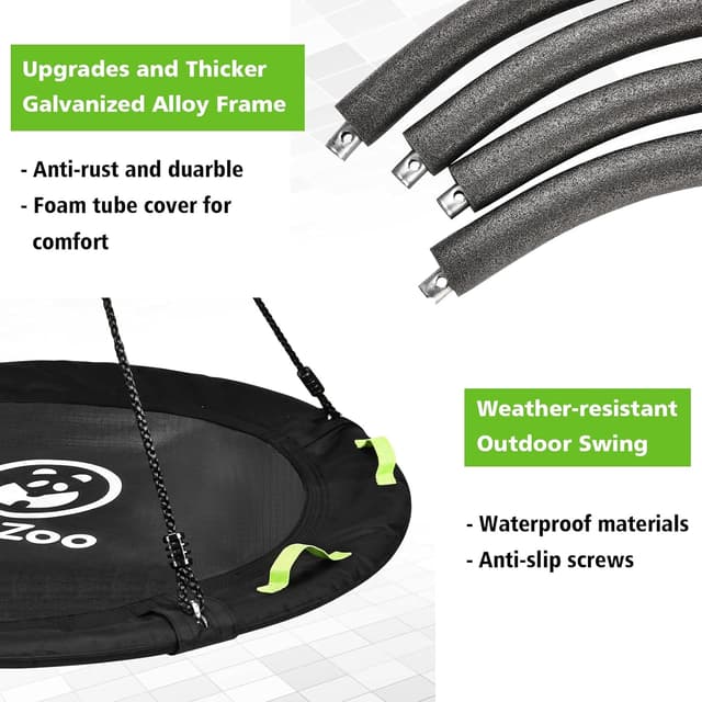 Detalle 2 de HeyZoo 48-inch Tree Swing with Larger Saucer Seat, 900 lb Capacity, Adjustable Hanging Straps (Black)