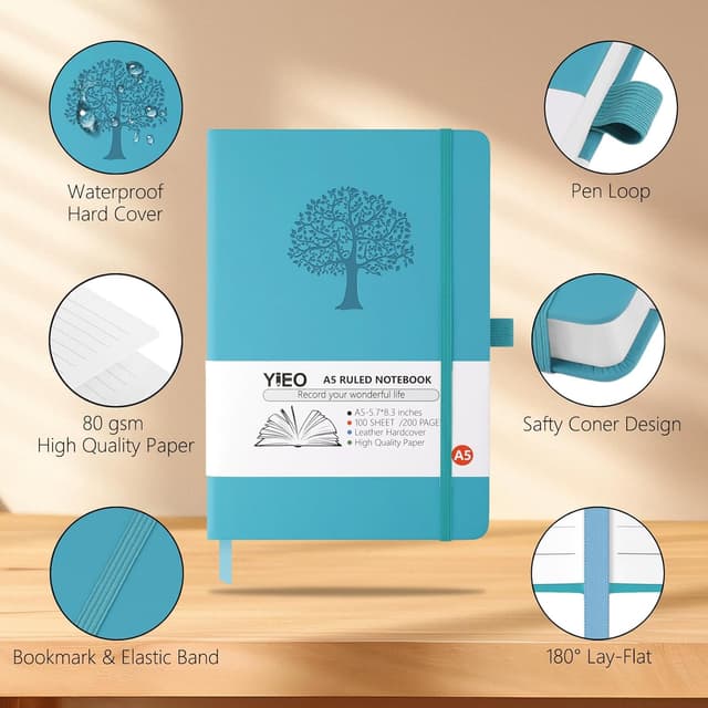 Detalle de A5 leather lined journal notebook 200 pages