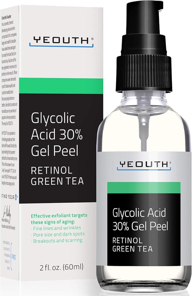 Detalle de YEOUTH Acide Glycolique Peeling Visage 30% au rétinol et thé vert – exfoliant chimique à domicile (60 ml)