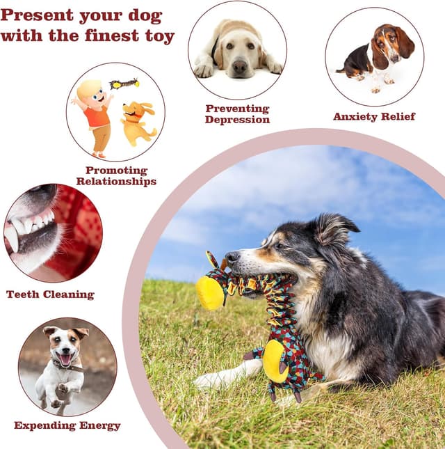 Detalle de PUHOHUN Squeaky Giraffe Tug & Chew Toy (Extra Large) for Small–Large Dogs