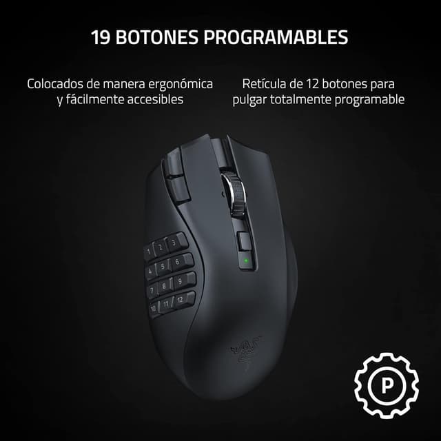 Detalle 2 de Razer Naga V2 HyperSpeed, ratón MMO ergonómico 250 h