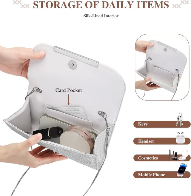 Detalle de BAIGIO Sac de soirée pour femme en cuir PU tressé ondulé (clutch de mariage, fête)