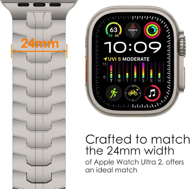 Detalle de NewWays Grade 2 Titanium Metal Link Strap for Apple Watch Ultra 49mm (Ultra 3/2/1)