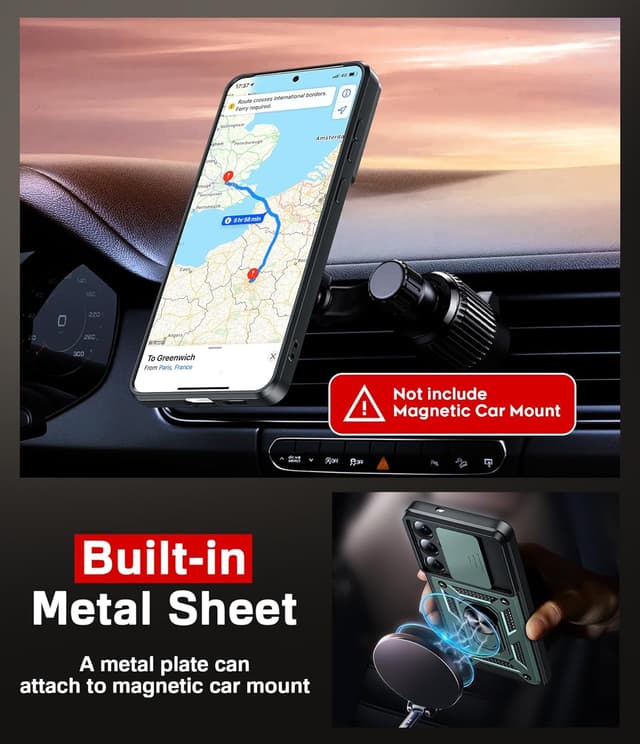 Detalle de LeYi Rugged Tough Armor Case for Samsung Galaxy S25 Edge (Green) with Camera Cover Slider