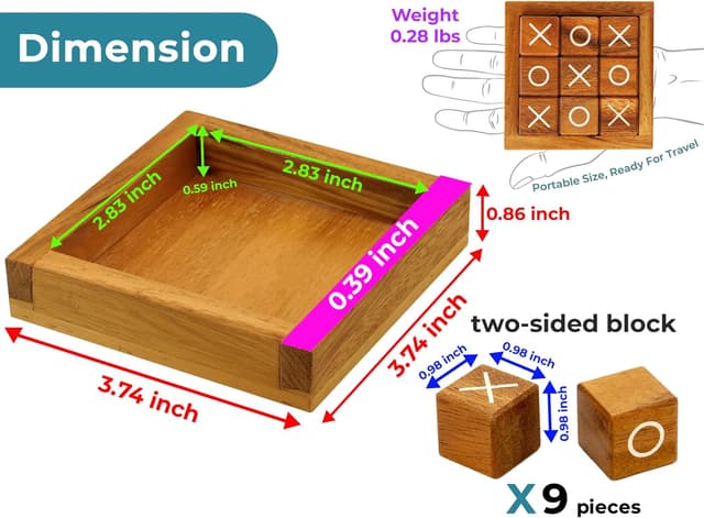 Detalle 2 de BSIRI Tic Tac Toe Rustic Wood Game 4 Inch 🎲